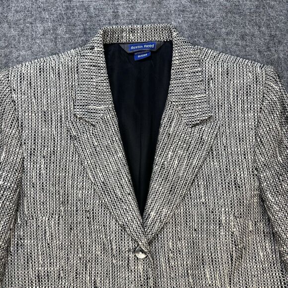 Vintage 90s Blazer Women 10 Black White Tweed Linen Blend Made in USA - Picture 2 of 16